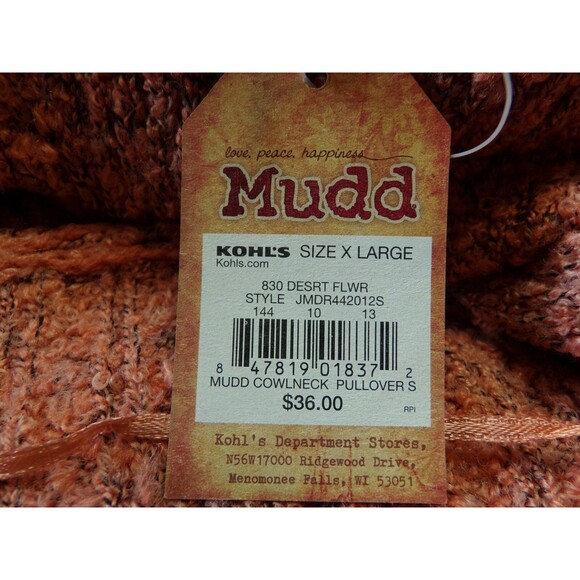 NWT MUDD Women's XL Cowl Neck Sweater Long Sleeve Desert Flower Pink Stretchy - Picture 6 of 6